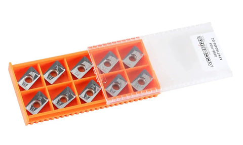 APKT160408-LH Carbide Inserts For Aluminum Machining 10 Pack in orange box; uncoated inserts with 4 cutting edges.
