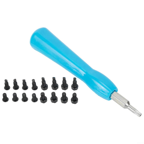 Replacement Security Screws And Screwdriver Kit For Video Doorbell Series Including Doorbell 2 And Pro Made From Carbon Steel And ABS Black And Blue Finish Includes 16 Screws And Double End Bit For Easy Install And No Fuss Mount with blue handle and screws on display.