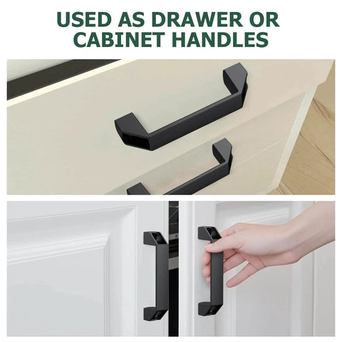 4 Pack 3030 Aluminum Handle Set With 120mm Hole Distance And Rectangular Industrial Pull Handles For 30 Series European Standard Aluminum Extrusion Profiles Black Finish Includes 8 T Groove Nuts 8 M6 Screws 8 Nuts 8 Washers And 5mm Wrench installed on cabinet and drawer
