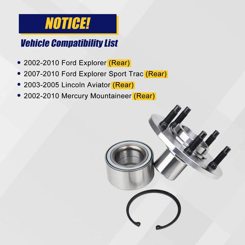 Rear Wheel Bearing And Hub Assembly 521000 Fit Ford Explorer 2002 To 2010, Explorer Sport Trac 2007 To 2010, Lincoln Aviator 2003 To 2005