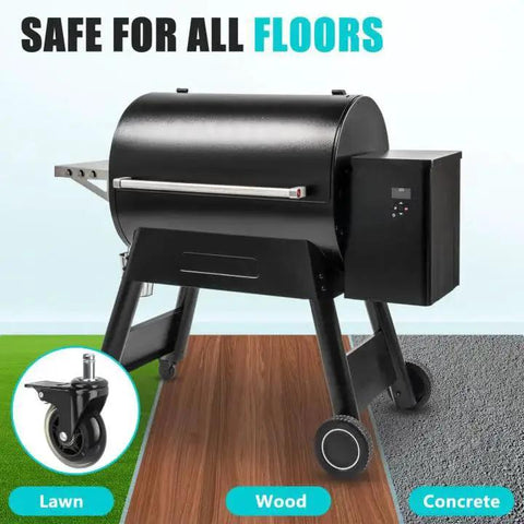 3 Inch Swivel Caster Wheel With Brake Replacement For Pellet Grills HDW302 shown with outdoor grill
