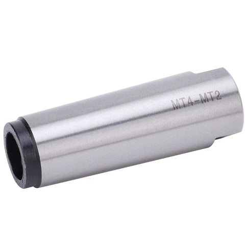 Side view of MT4-MT2 Morse taper drill sleeve reducing adapter in steel for lathe/milling CNC fixtures