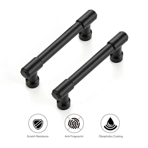 10 Pack Matte Black Kitchen Cabinet Handles With Three Inch Hole Center Solid Zinc Alloy Dresser Drawer Pulls, scratch and fingerprint resistant