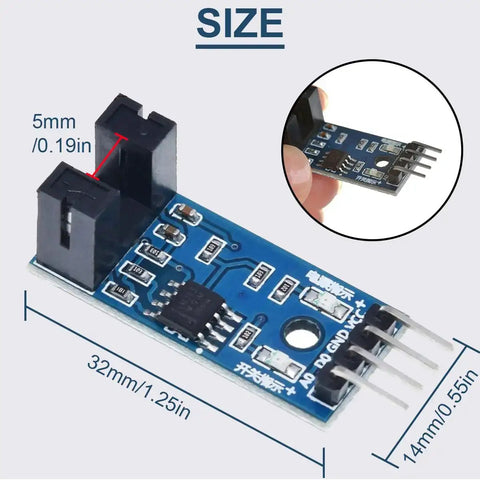 Speed Sensor Module LM393 Comparator Slot Type IR Optocoupler For Motor Speed Detection Works With Arduino MCU 3V To 5V Ten Pack with dimensions