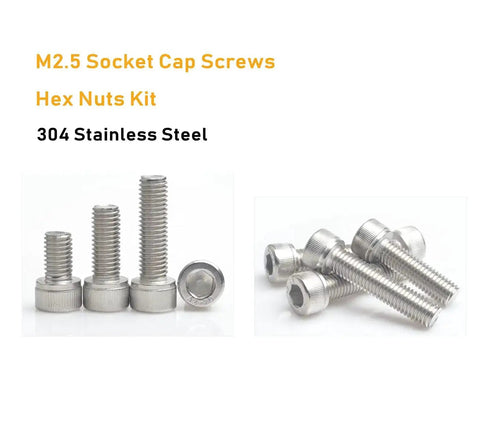 M2.5 Hex Socket Cap Screws And M2.5 Hex Nuts Kit With Wrench, 190 Pcs, 304 Stainless Steel, Silver Tone, DIY Projects