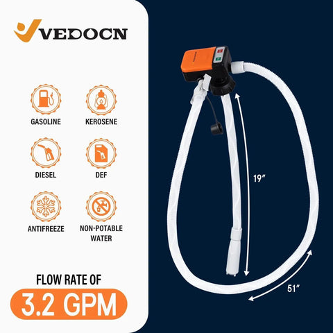 Portable Fuel Transfer Pump With Auto Stop Sensor And Overflow Protection, Kit With 4 Tank Adapters, 4AA Battery Powered