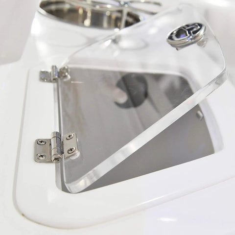 Compact 1 Inch Self Closing Cabinet Hinge Six Pack with friction hold installed on a small door panel.