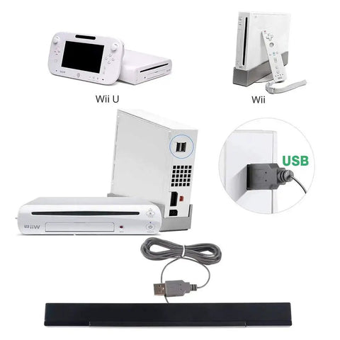 USB Wired Infrared Sensor Bar For Nintendo Wii And Wii U With Stand Black Reliable highlighting USB connection and console compatibility.