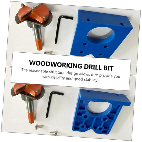 Hinge Boring Hole Drill Bit Positioner For Precise Woodworking And Furniture Cabinet Hinges, with visible alignment and parts.