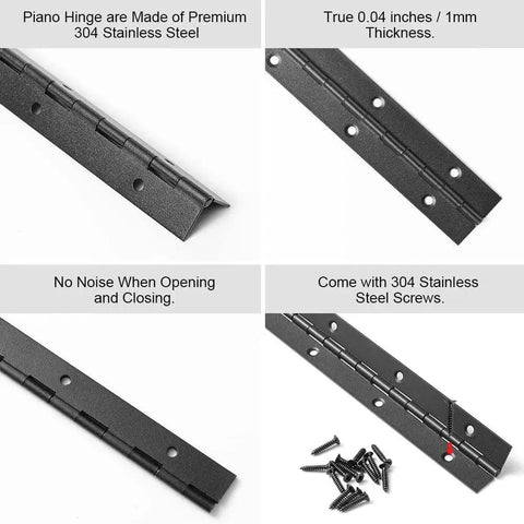 2 Pack 30 Inch Stainless Steel Piano Hinges Black Heavy Duty For Cabinets with screws and 304 stainless steel details
