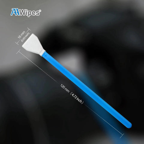 APS-C Sensor Cleaning Swabs 16 mm For DSLR And SLR Cameras, 10 Pack Microfiber with measurements, blue handle visible