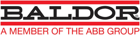 Baldor logo, a member of the ABB Group, in black and red text on a white background