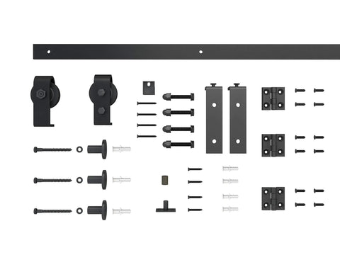 Hardware components for 36 Inch By 84 Inch DIY Wood Bi-Fold Barn Door Kit With Carbon Gray Stain, 100 Percent Solid Knotty Pine