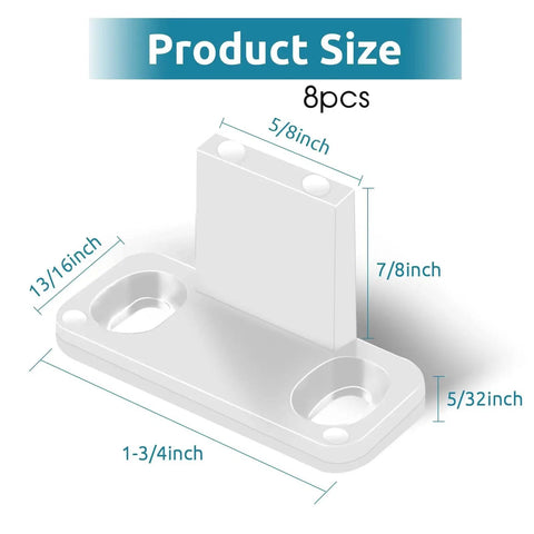Eight Piece White Sliding Closet Door Floor Guides for Bypass and Pocket Doors Made from Durable POM Material dimensions image