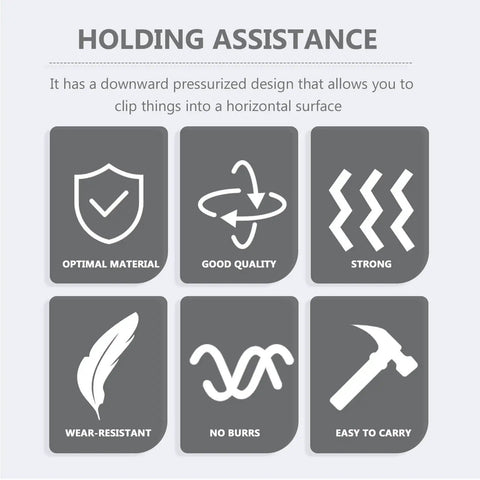 Infographic showing features of the 10 Piece Quick Release Toggle Clamps Set For Woodworking And Welding Fixtures, Vertical And Horizontal Heavy Duty Workholding, Easy One Hand Release, Zinc Plated Anti Rust Finish, Durable Grips, Secure Hold For Tight Positions, including optimal material, good quality, strong, wear-resistant, no burrs, easy to carry.