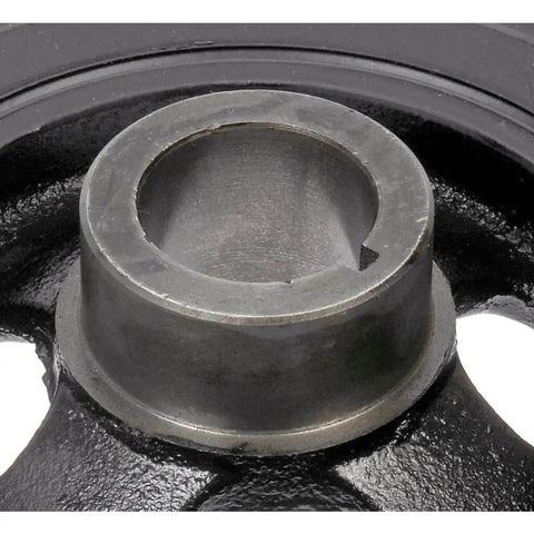 Close-up of a black Dodge Journey Harmonic Balancer Replacement 2009 To 2020 with keyway and single mounting hole.