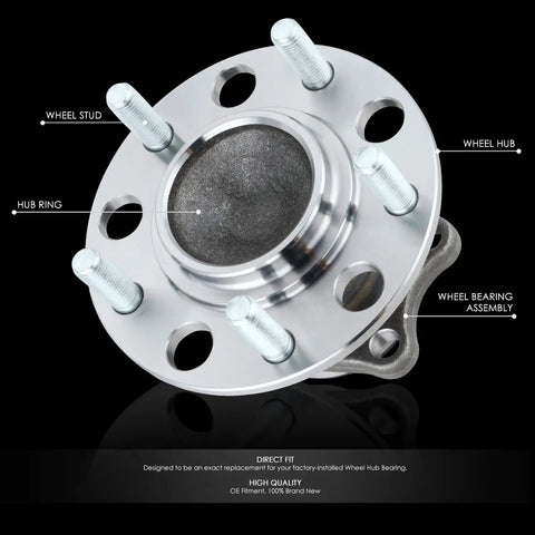 Rear Wheel Bearing Hub Assembly For 2008 Through 2017 Mitsubishi Lancer 2WD, 2011 Through 2012 Outlander And 2011 Through 2012 Outlander Sport, OEM Grade High Quality Replacement, Direct Bolt On, Interchange Part 512394 with labeled components