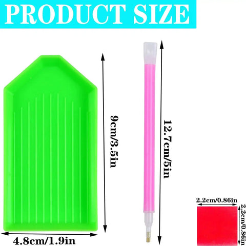 Dope Diamond Art Painting Tools Kit With 12 Trays, 22 Glue Clays, 5 Pens And DIY Accessories size comparison image.