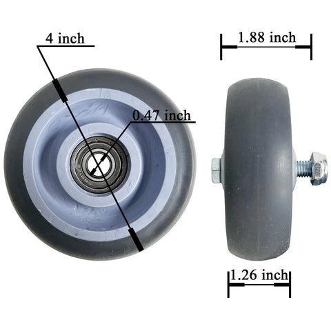 4 Inch Heavy Duty Plate Casters With 265 Lbs Per Wheel And 530 Lbs Total Capacity, PU Wheels With Ball Bearings, Gray Finish