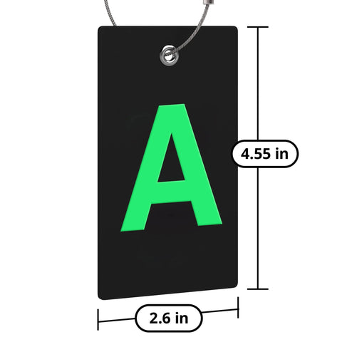 Initial Luggage Tag With Fully Bendable Design And Stainless Steel Loop For Easy ID On Any Suitcase, size 2.6 x 4.55 inches.