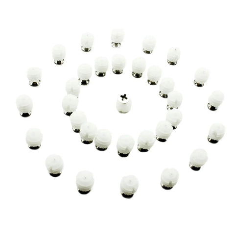 Plastic Hinge Dowel Inserts With Screws 100 Pack for Cabinet Repair in Composite Wood arranged in a circular pattern