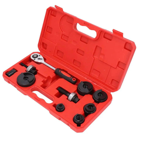 Heavy Duty Knockout Hole Punch Driver Kit With Six Sizes Manual Ratchet Tool in red storage case