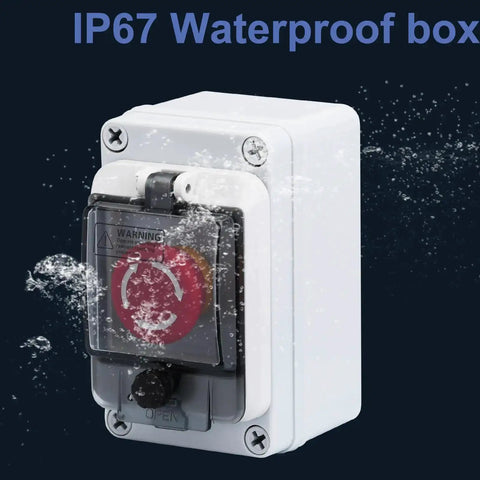 Rugged Outdoor Emergency Stop Button With Box Waterproof E Stop Push Button Switch showing IP67 waterproof capability