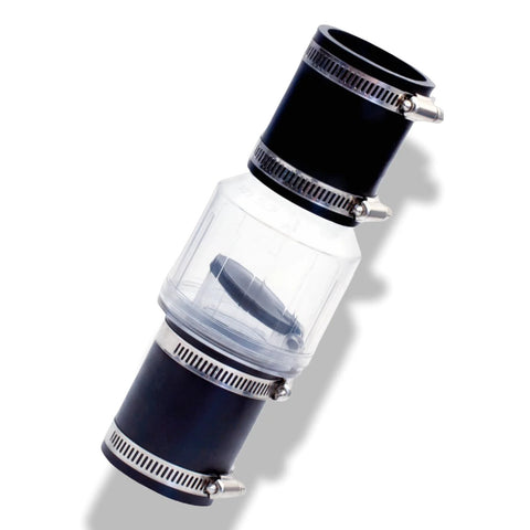 1-1/2 in sump pump check valve with loaded flapper, clear body, steel hose clamps, fits 1-1/2 in pipe