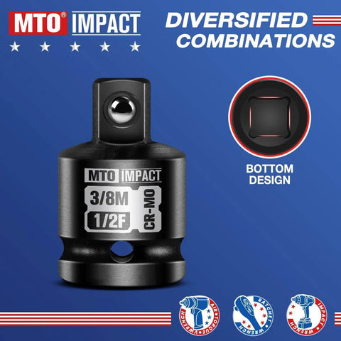 Two Piece 1/2 Inch Female To 3/8 Inch Male Impact Socket Adapter Set with chrome molybdenum alloy steel construction