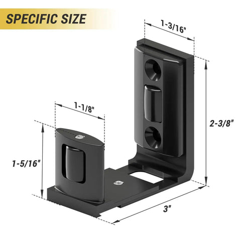 Sliding Barn Door Bottom Floor Guide With Adjustable Roller For All Door Sizes Flush Flat Design Stay Roller Black Solid Steel Construction Anti Corrosion Finish Fits Doors Up To Two Inches Thick 2 Pack, detailed size dimensions shown
