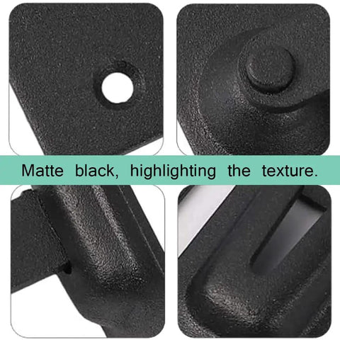 Close-up of 90 Degree Latch Door Bolt For Sliding Doors And Cabinet Doors Premium Stainless Steel Lock Buckle in matte black texture
