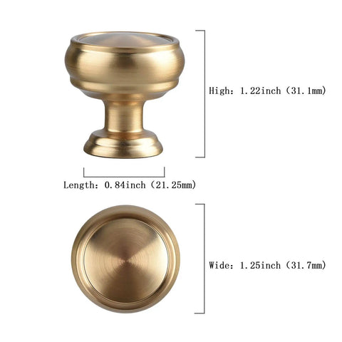 Champagne Bronze Cabinet Knobs Set Of 10 For Kitchen And Furniture, One And A Quarter Inch Single Hole Zinc Alloy Knobs dimensions view
