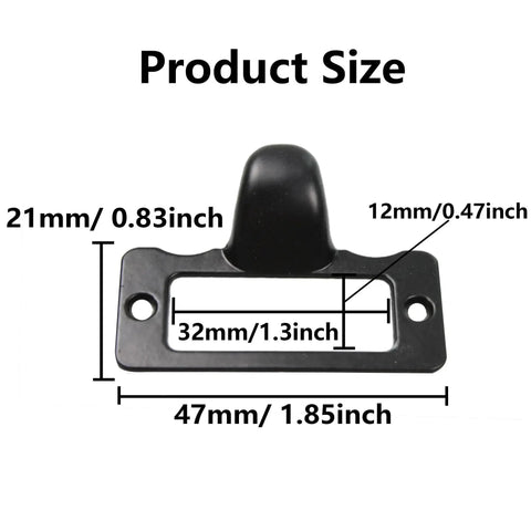 Product size diagram of 30 Pack Label Tag Holder Pull Handles In Black Zinc Alloy Drawer Pulls For Cabinets Cupboards Shelves Dressers.