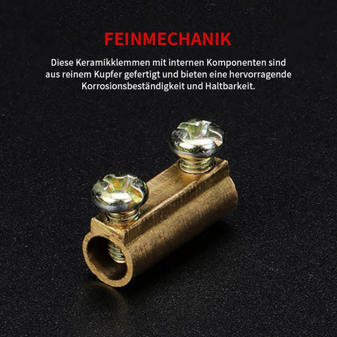 1-way ceramic terminal block with brass body and two screws, 2.5mm inlet bore.