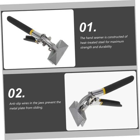 3 Inch Hand Seamer Tool for Sheet Metal Bending and Seaming with heat-treated steel construction, straight jaw design, black grip handle