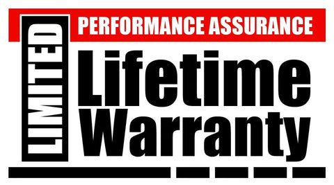 Black and red text graphic reading 'Limited Lifetime Warranty Performance Assurance' on white background.
