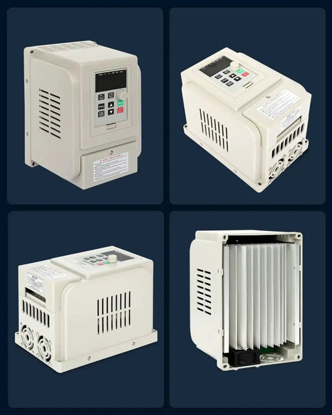 220V VFD Inverter 4KW 6HP 20A Variable Frequency Drive for spindle motors, side and internal views, single-phase to three-phase conversion