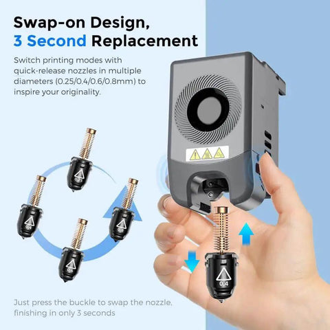 Swap-on nozzle design with 3-second replacement for Adventurer 5M Nozzle Assembly with 32mm3 high flow copper steel set for AD5M Pro