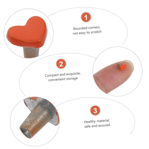 100 Pieces Heart Shaped Mini Doll Rivets For DIY Doll Clothes Fasteners Dope Durable Studs with orange heart detail