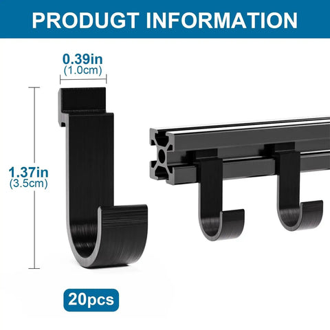 2020 Series Mini Hanging Hooks For European Standard Aluminum Extrusion, 20 Pcs T Slot Accessories shown with measurements