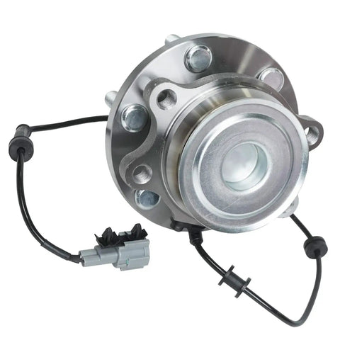 Front Wheel Bearing And Hub Assembly For 2WD Nissan Frontier 2005-2025, Pathfinder 2005-2012, Xterra 2005-2015, Suzuki Equator 2009-2012 Hub Replacement 6 Bolt OE Style shown in front view with ABS sensor wiring
