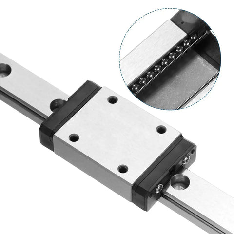 Close-up of 150Mm Linear Guide Rail Kit with Two MGN7H Carriages and Mini MGN12 Guides for DIY 3D Printers and CNC Machines.