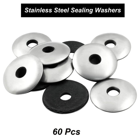 Stainless steel neoprene bonded sealing washers, 60 pcs, 1/4 in ID x 1 in OD