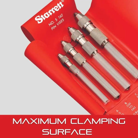 Set of four High Precision Pin Vise With Knurled Handles For Tiny Work Starrett Custom Tapered Collet Model 162D in red case