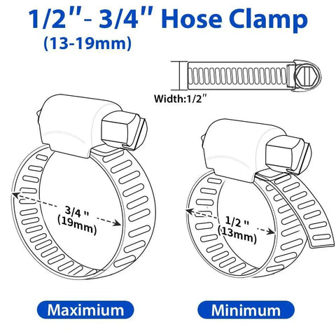 Hose Clamps 10 Pack Stainless Steel Adjustable Worm Gear Clamps 1/2 To 3/4 Inch sizing diagram