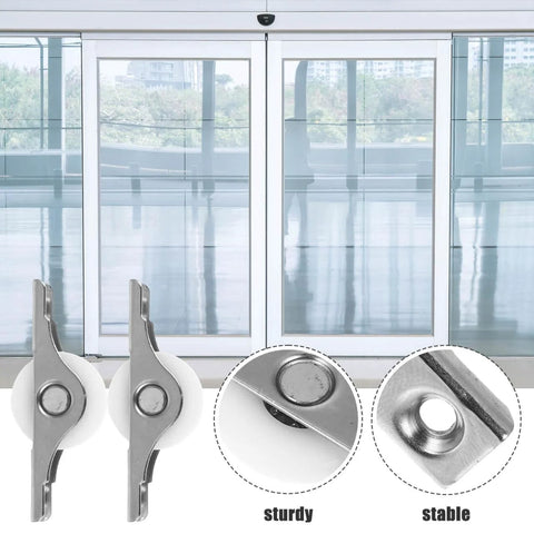 Heavy Duty 2.44 Inch Sliding Door Rollers For Closets And Cabinets, metal door roller wheels shown in detail with sliding doors