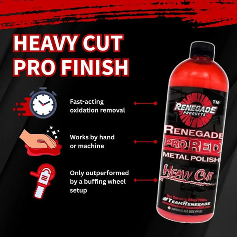 Pro Red Liquid Metal Polish Kit bottle for aluminum and stainless steel wheel polish, heavy cut, fast oxidation removal.