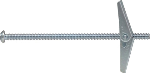 Toggle Bolt One Eighth By Three Inch, 50 Pack, Multi Material Capable For Drywall Plaster Tile And Hollow Block, Spring Action Wings For Firm Behind Wall Hold, Large Bearing Area To Evenly Distribute Weight, Pre Drilling Required side view