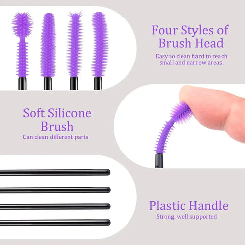 Deep Cleaning Kit For Sewing Machines With Reusable Silicone Bristle Brushes That Reach Every Nook And Cranny, 20 Pack Purple