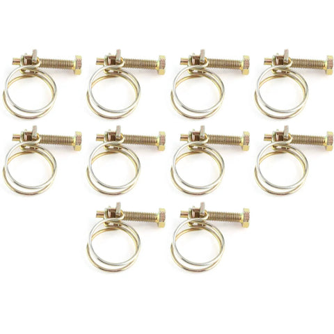 Ten Pieces Stainless Steel Double Wire Hose Clips Adjustable Clamp Set For Water Hose Barb Pipe Fastener Zinc Plated for 16-19mm